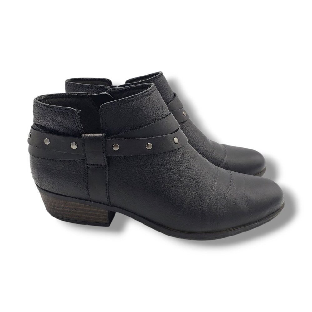 Clarks Collection Addiy Zoie Booties Womens 7.5 Black Leather Ankle Zipper